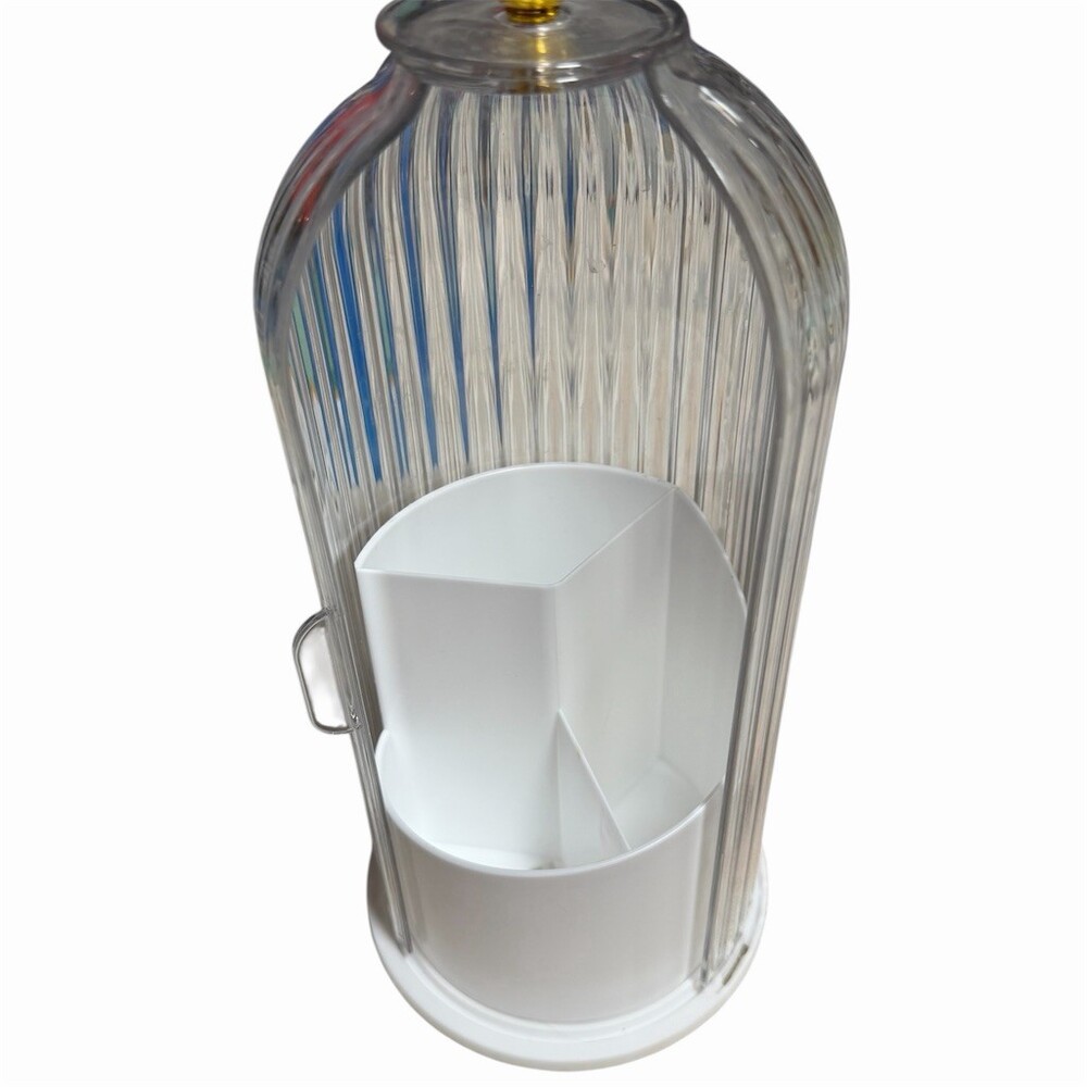 Clear Ribbed Makeup Organizer Jar with Lid Gold Knob 3-Compartment Insert